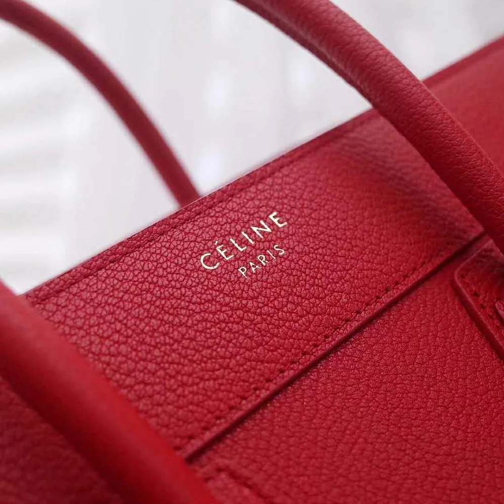 Celine Micro Luggage Handbag in Drummed Calfskin for Women in Red