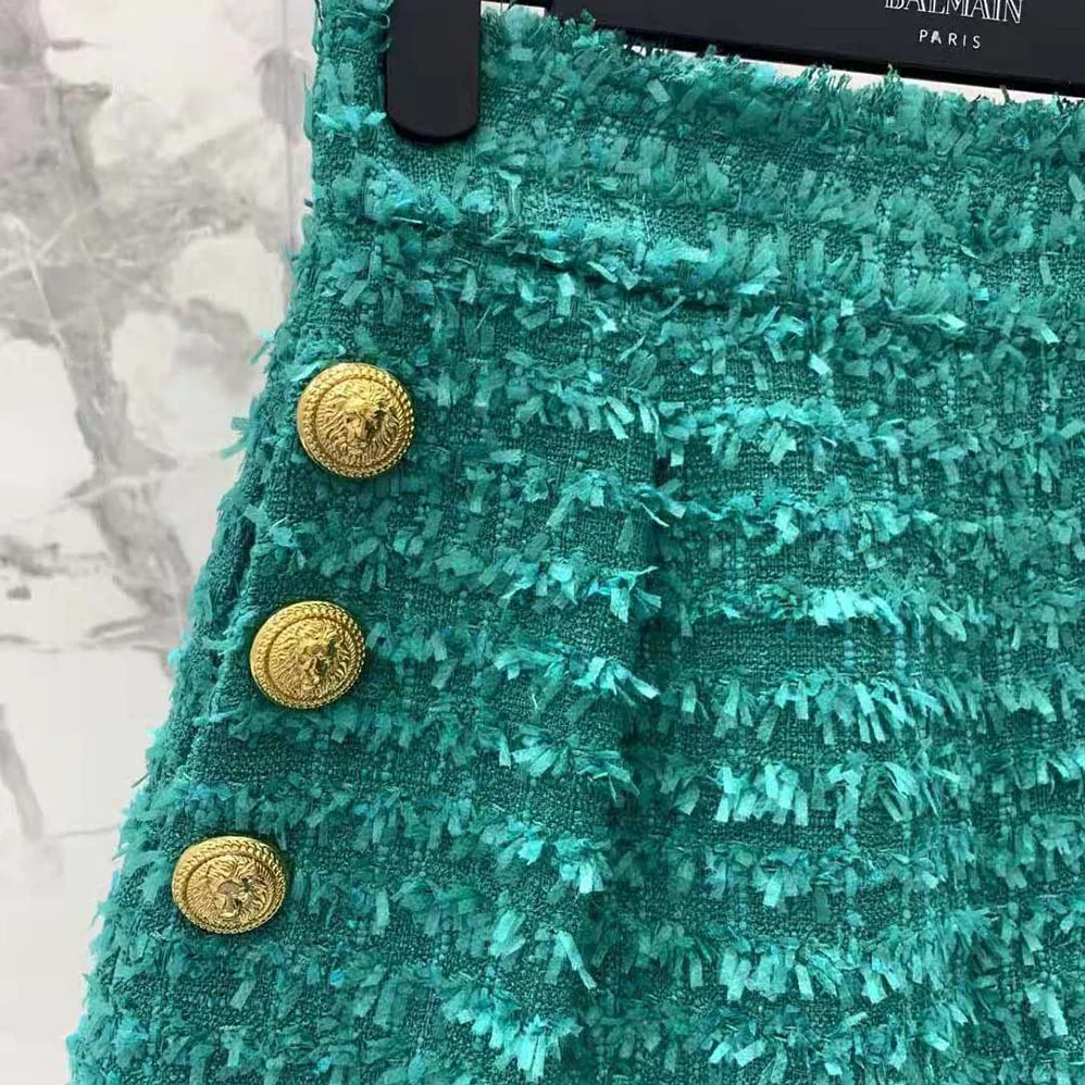 Balmain Flared Tweed Shorts for Women in Green