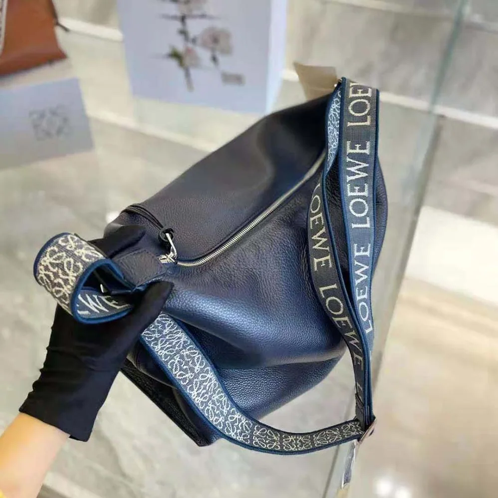 Loewe Cubi Crossbody Bag in Supple Smooth Calfskin and Jacquard for Women in Navy Loewe Cubi Crossbody Bag in Supple Smooth Calfskin and Jacquard for Women in Navy