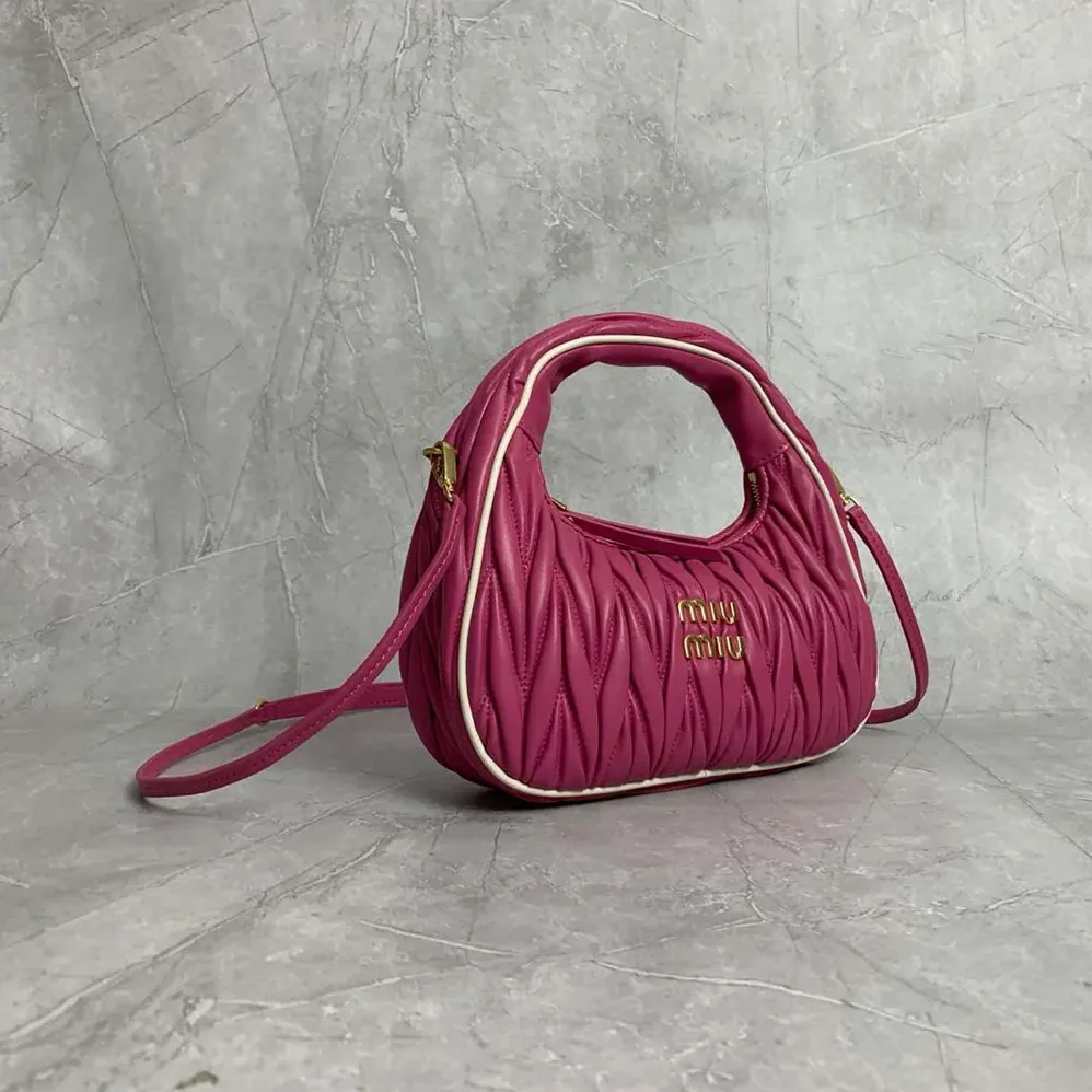Miu Miu Wander Matelassé Nappa Leather Bag for Women in Pink/White Miu Miu Wander Matelassé Nappa Leather Bag for Women in Pink/White