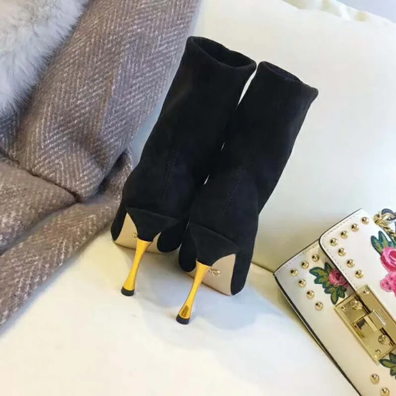 Dolce Gabbana D&G Stretch Suede Ankle Boots 105mm Heel for Women in Black Dolce Gabbana D&G Stretch Suede Ankle Boots 105mm Heel for Women in Black
