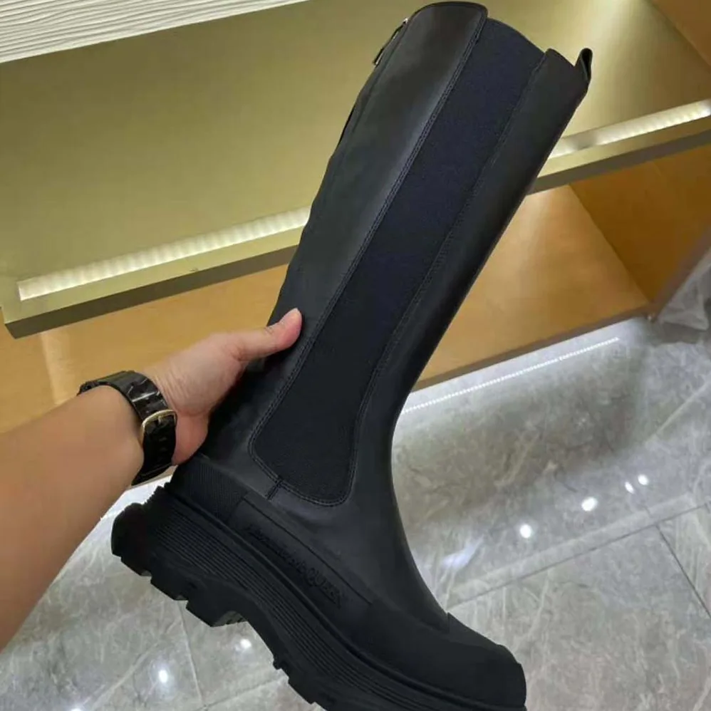 Alexander Mcqueen Tread Slick Knee High Boot in Black for Women