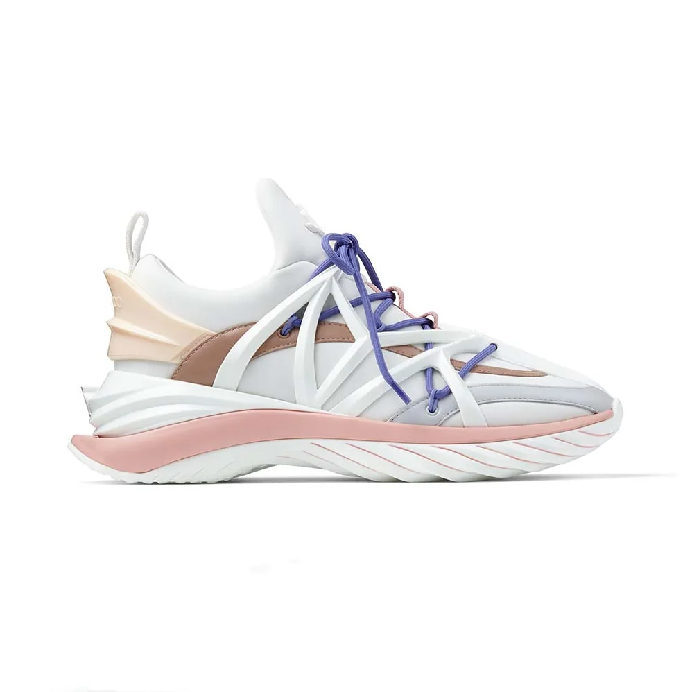Jimmy Choo Cosmos/F White and Ballet Pink Leather and Neoprene Low for Women in Top Trainers