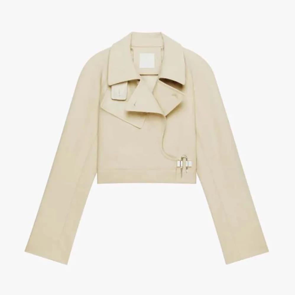 Givenchy Short Trench Coat in Cotton Twill with U-Lock Buckle for Women in Light Beige Givenchy Short Trench Coat in Cotton Twill with U-Lock Buckle for Women in Light Beige