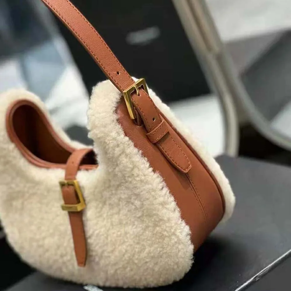 Saint Laurent YSL Le Fermoir Hobo Bag in Merino Shearling for Women Saint Laurent YSL Le Fermoir Hobo Bag in Merino Shearling for Women