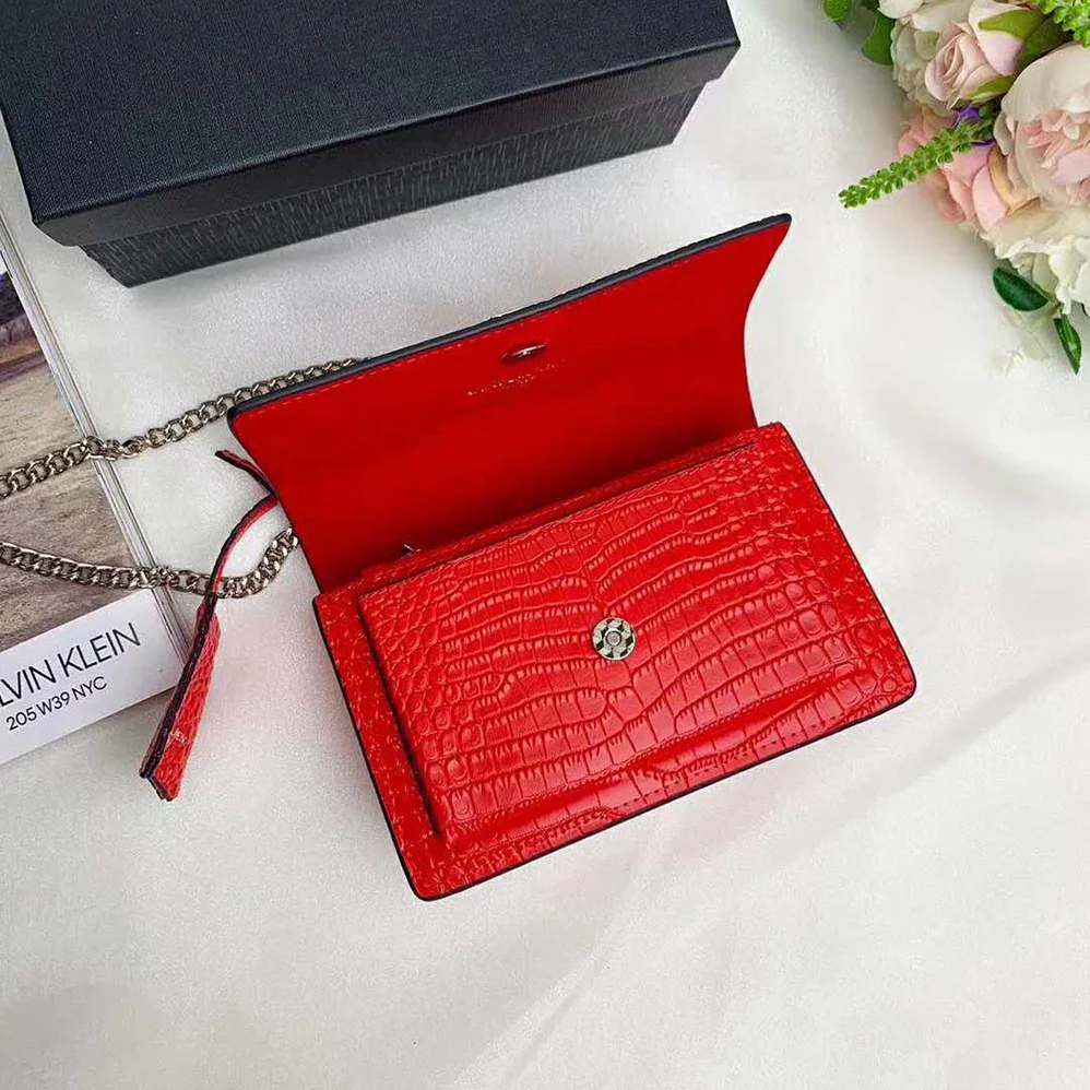 Saint Laurent YSL Sunset Medium Crocodile Embossed Shiny for Women in Red