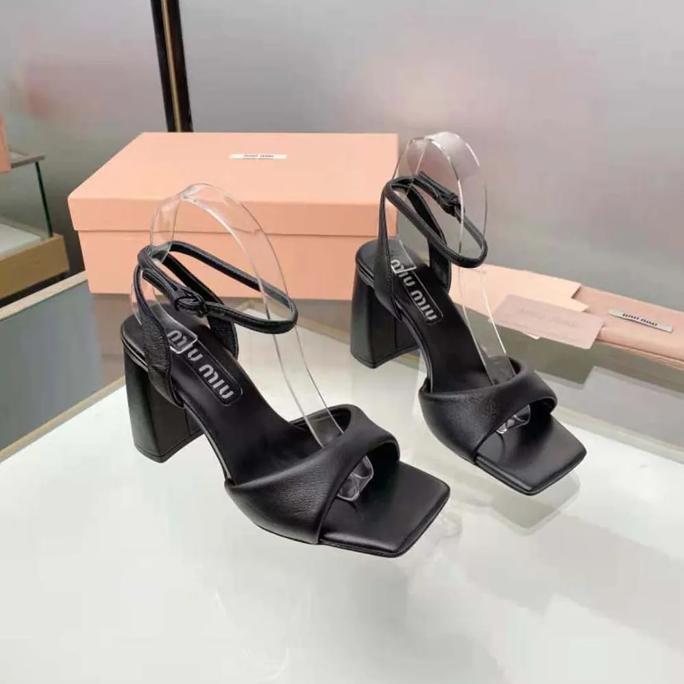 Miu Miu Padded Leather Sandals in 85 mm Heel Height for Women in Black Miu Miu Padded Leather Sandals in 85 mm Heel Height for Women in Black