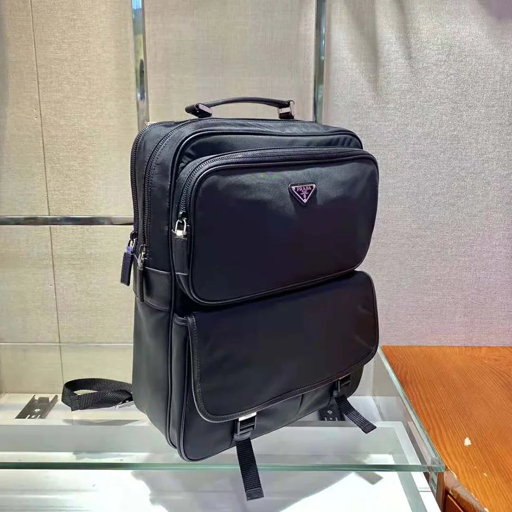 Prada Fabric Backpack Accented with Fine Saffiano Leather Trim for Men Prada Fabric Backpack Accented with Fine Saffiano Leather Trim for Men