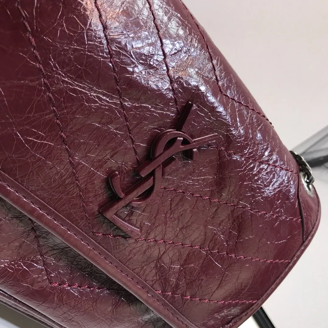Saint Laurent Niki Baby Chain Bag In Crinkled Vintage Burgundy in YSL Saint Laurent Niki Baby Chain Bag In Crinkled Vintage Burgundy in YSL