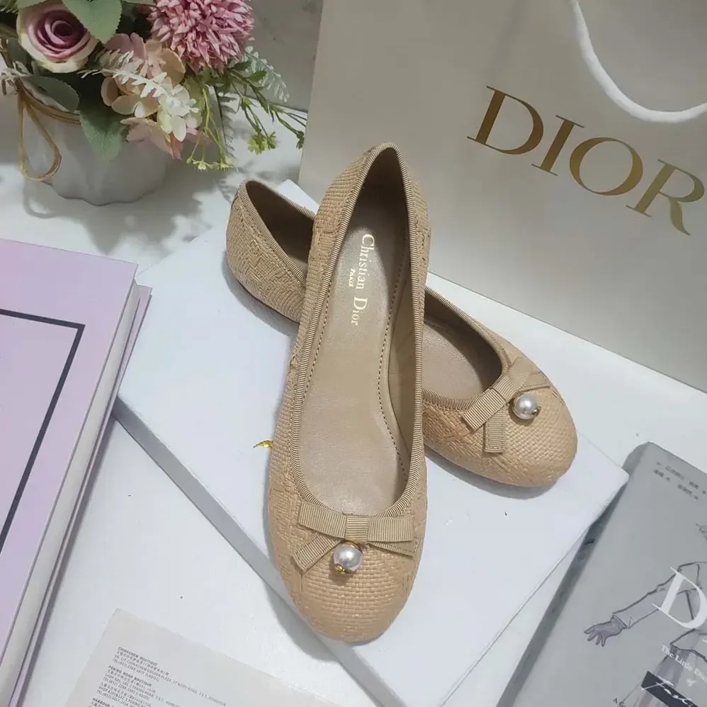 Dior Dior Ballet Flat Natural Cannage Raffia for Women Dior Dior Ballet Flat Natural Cannage Raffia for Women