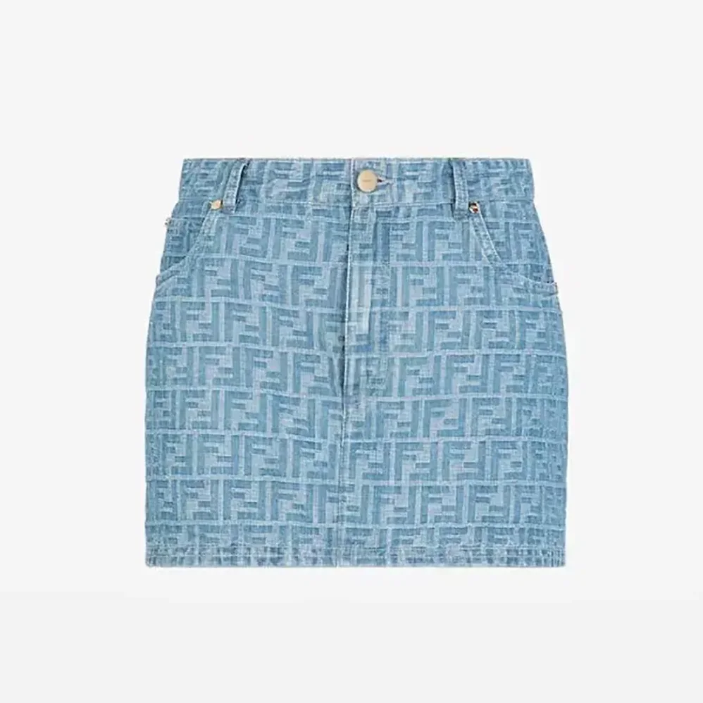Fendi Jeans Skirt Light Blue FF Denim Skirt for Women