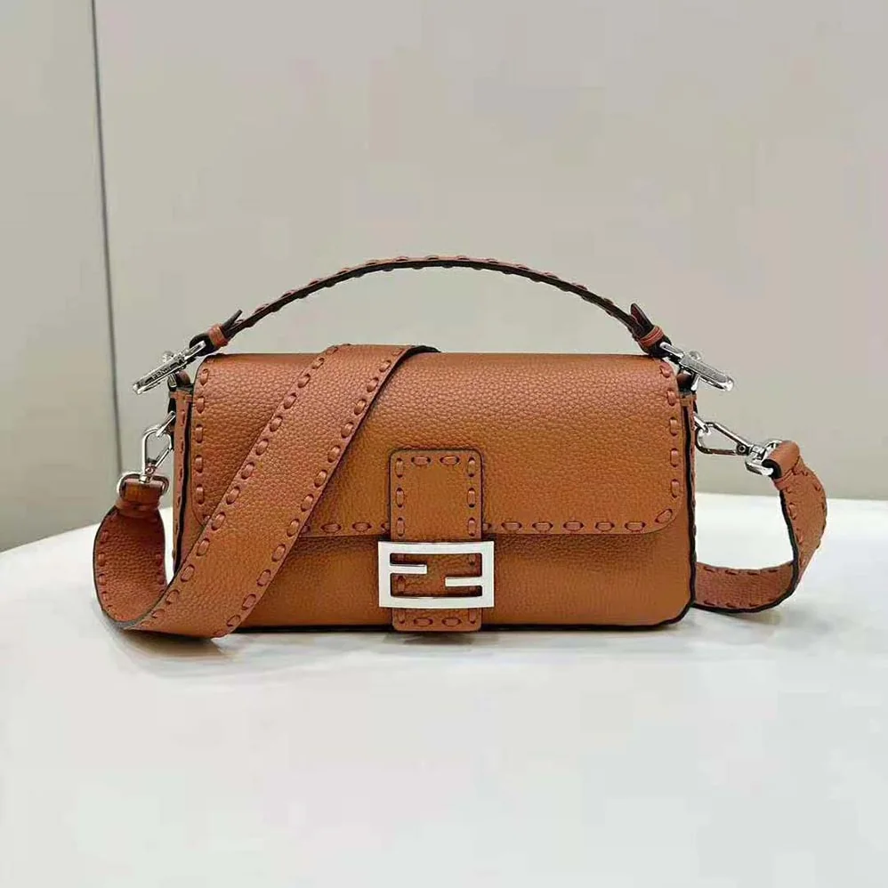 Fendi Baguette Brown Selleria Bag with Oversized Topstitching for Women Fendi Baguette Brown Selleria Bag with Oversized Topstitching for Women