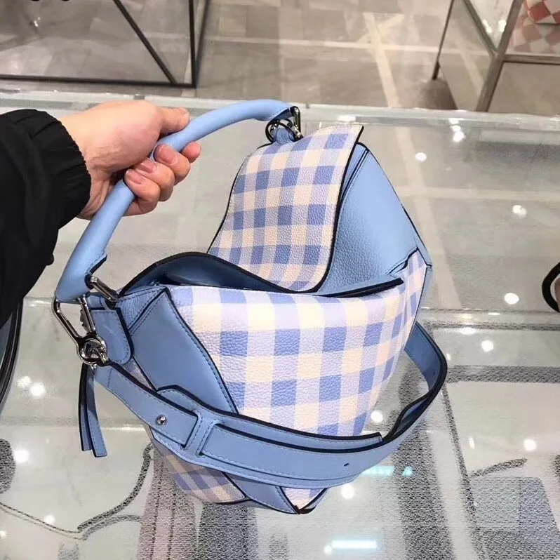 Loewe Puzzle Gingham Bag in Calfskin for Women in Blue Loewe Puzzle Gingham Bag in Calfskin for Women in Blue