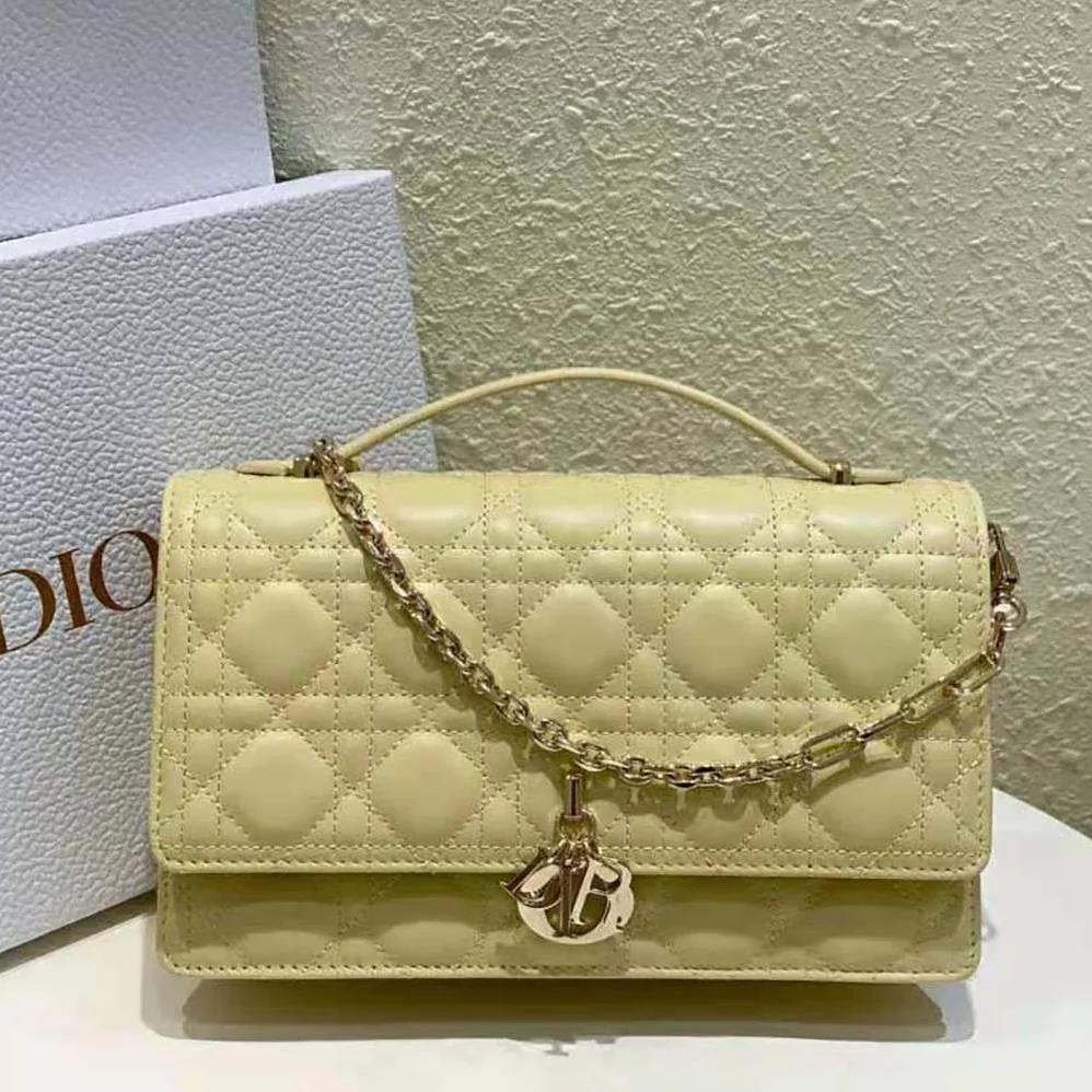 Dior Miss Dior Top Handle Bag Pastel Yellow Cannage Lambskin for Women