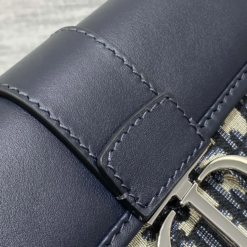 Dior 30 Montaigne East-West Bag with Chain Blue Dior Oblique Jacquard and Smooth Calfskin for Women