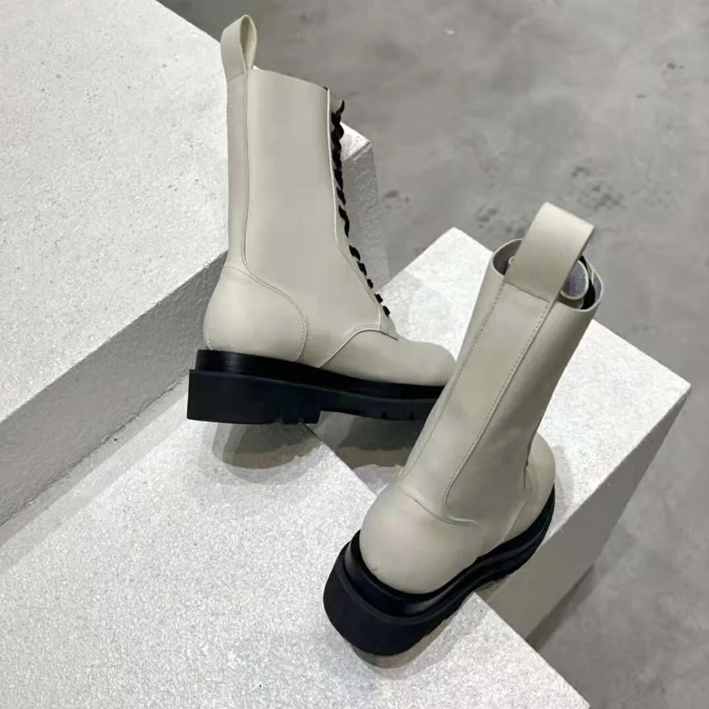 Bottega Veneta Lug Lace-Up Boot in Calfskin Leather for Women in White Bottega Veneta Lug Lace-Up Boot in Calfskin Leather for Women in White