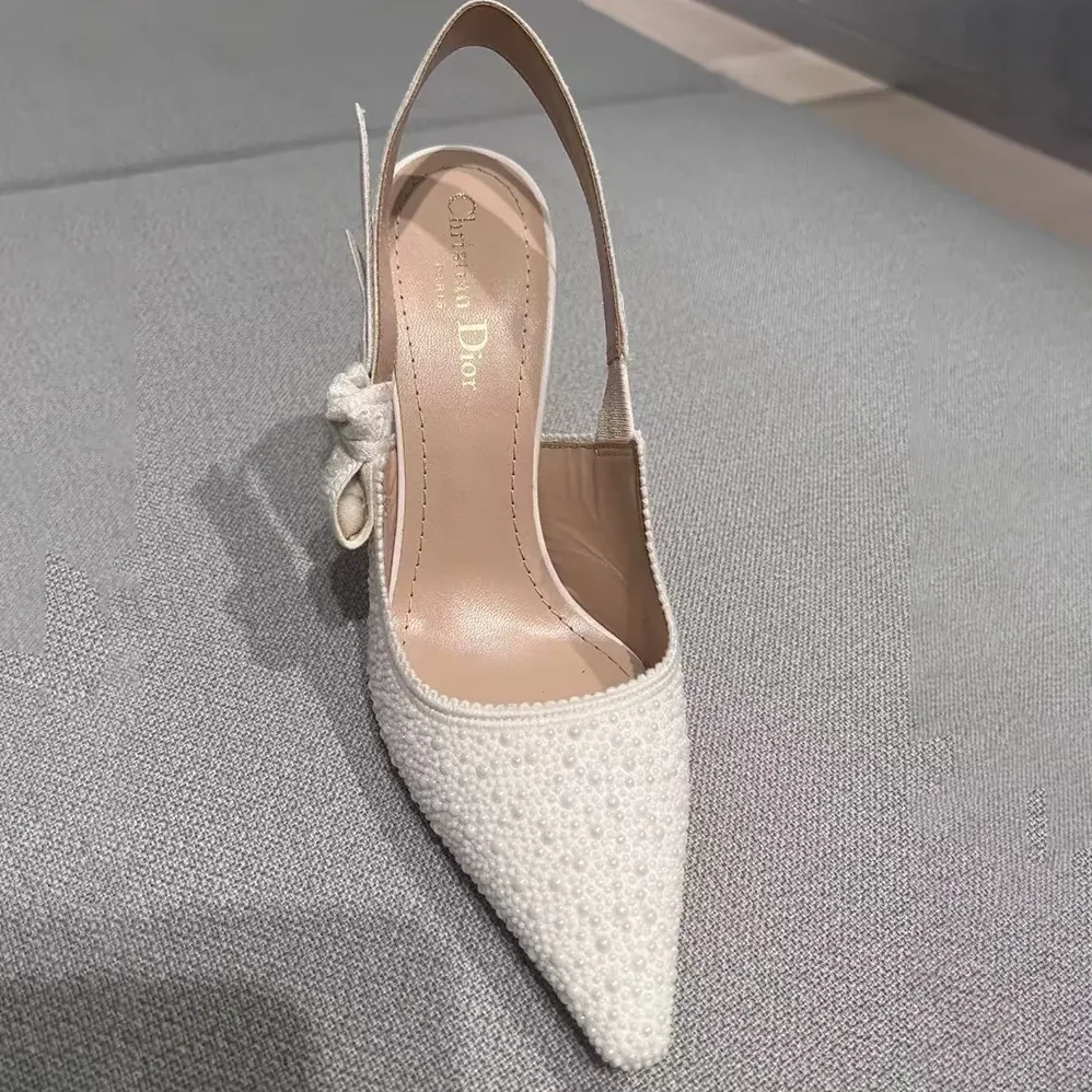 Dior J'Adior Slingback Pump Embroidered Cotton and White Resin Pearls for Women Dior J'Adior Slingback Pump Embroidered Cotton and White Resin Pearls for Women