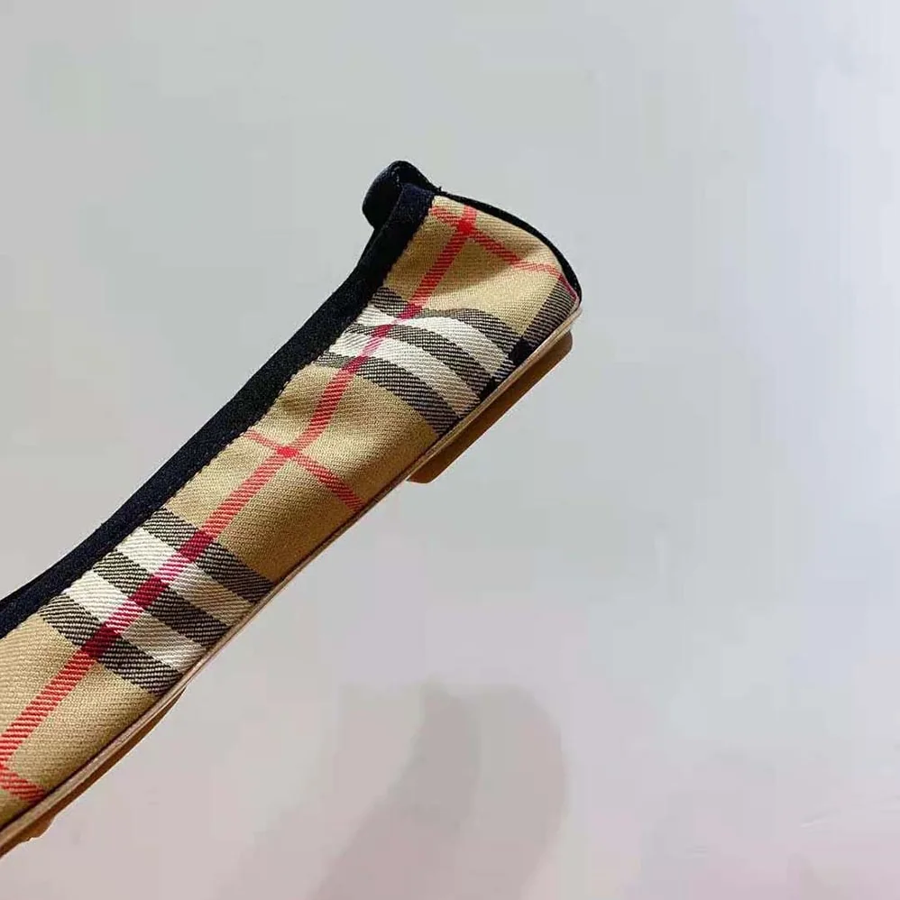 Burberry Logo Detail Vintage Check Cotton Ballerinas for Women in Brown Burberry Logo Detail Vintage Check Cotton Ballerinas for Women in Brown