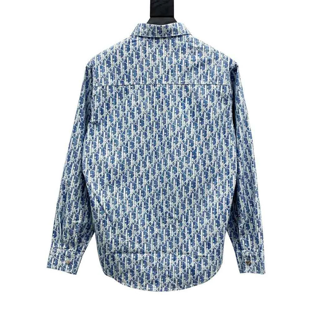 Dior Dior Oblique Overshirt Blue and White Cotton Denim for Men