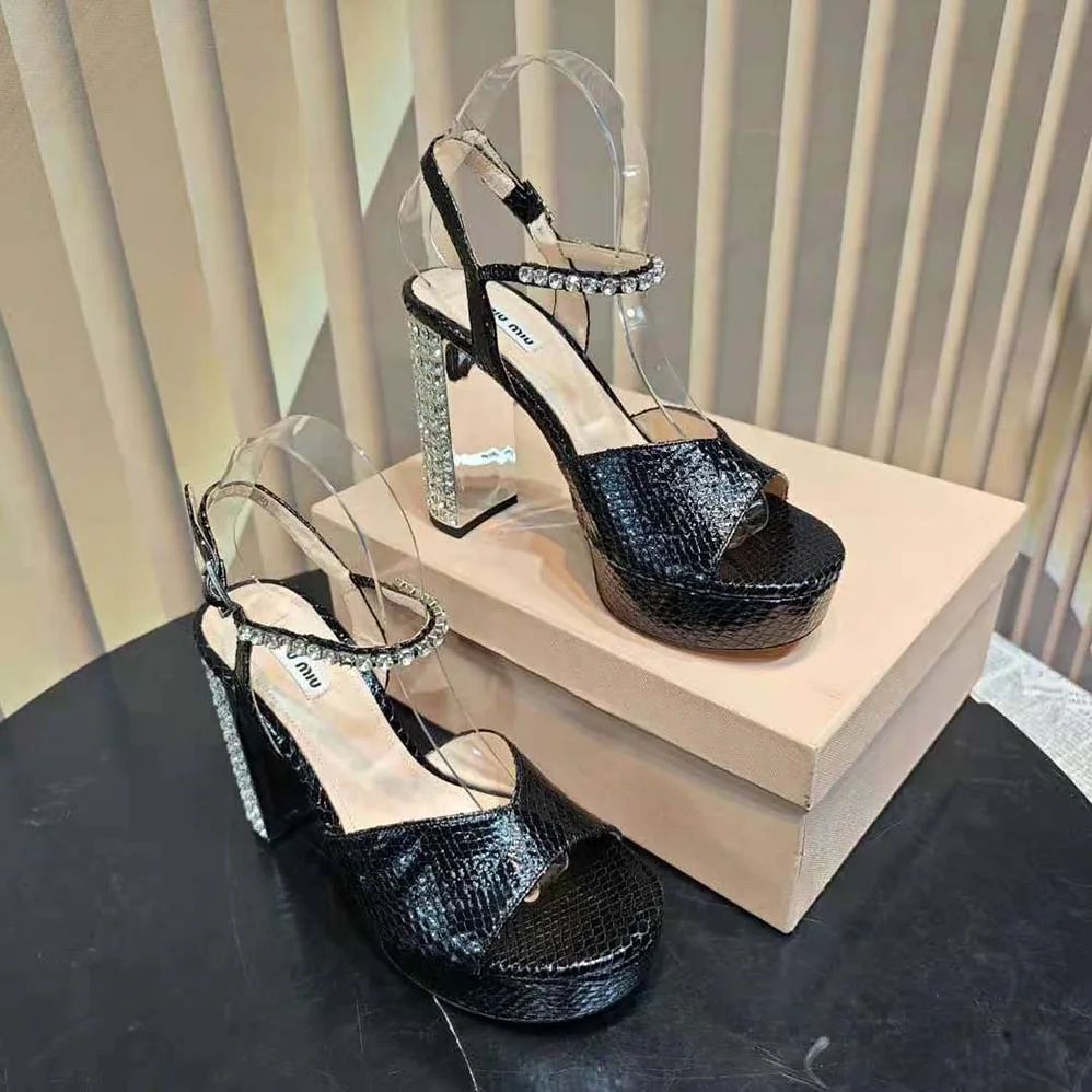 Miu Miu Lizard-print Leather Platform Sandals for Women in Black