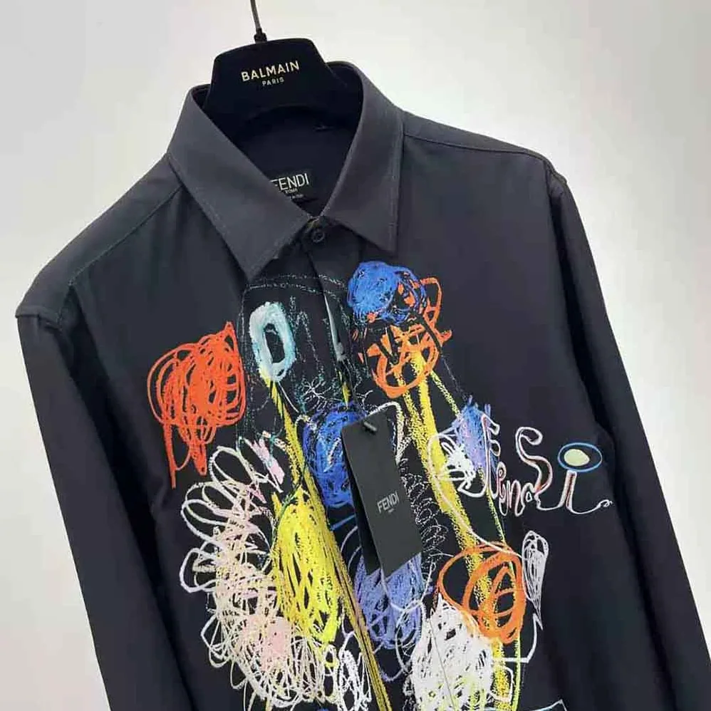Fendi Black Cotton Shirt with Mid Ltalian Collar and Short Sleeves for Men Fendi Black Cotton Shirt with Mid Ltalian Collar and Short Sleeves for Men