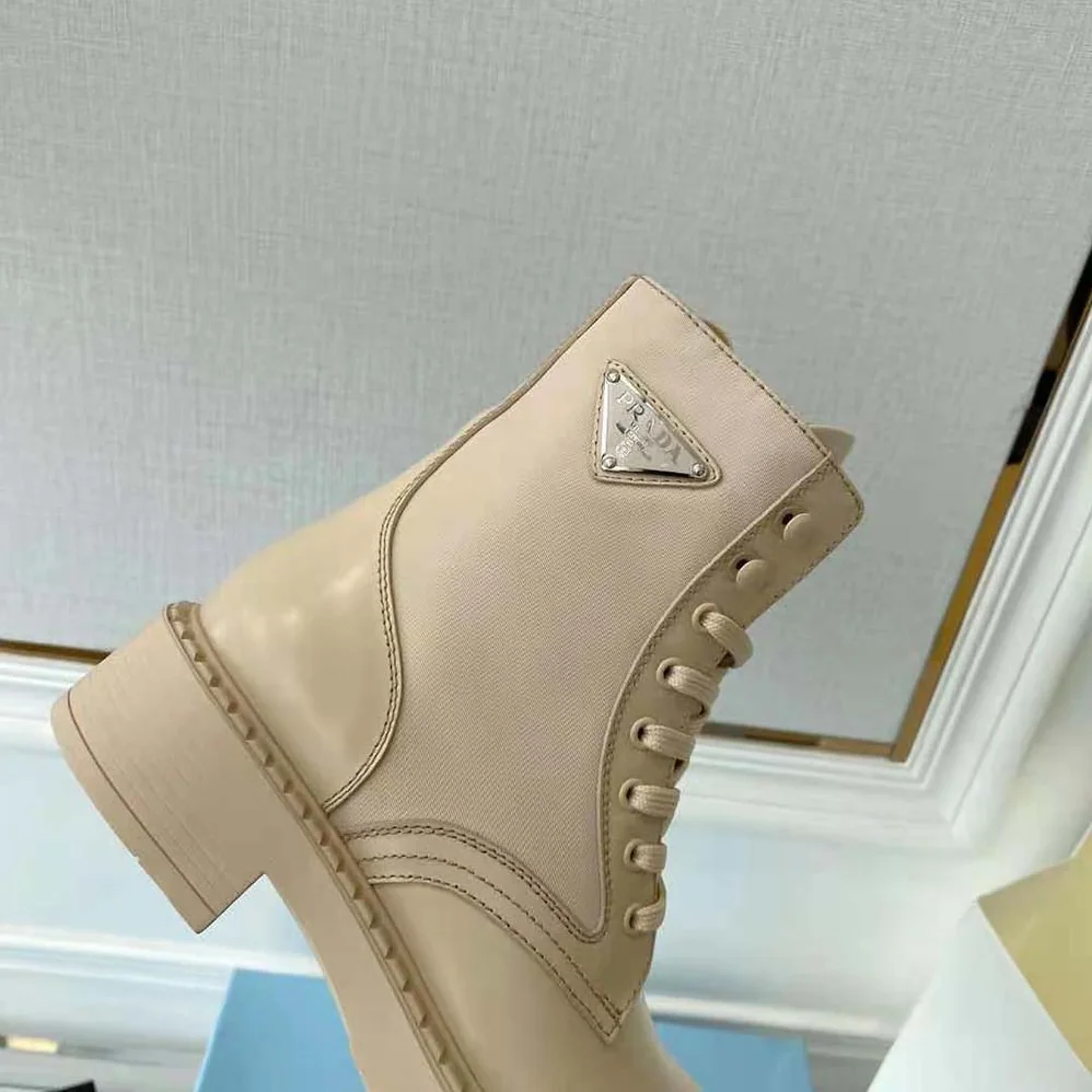 Prada Brushed-Leather and Re for Women in Nylon Boots