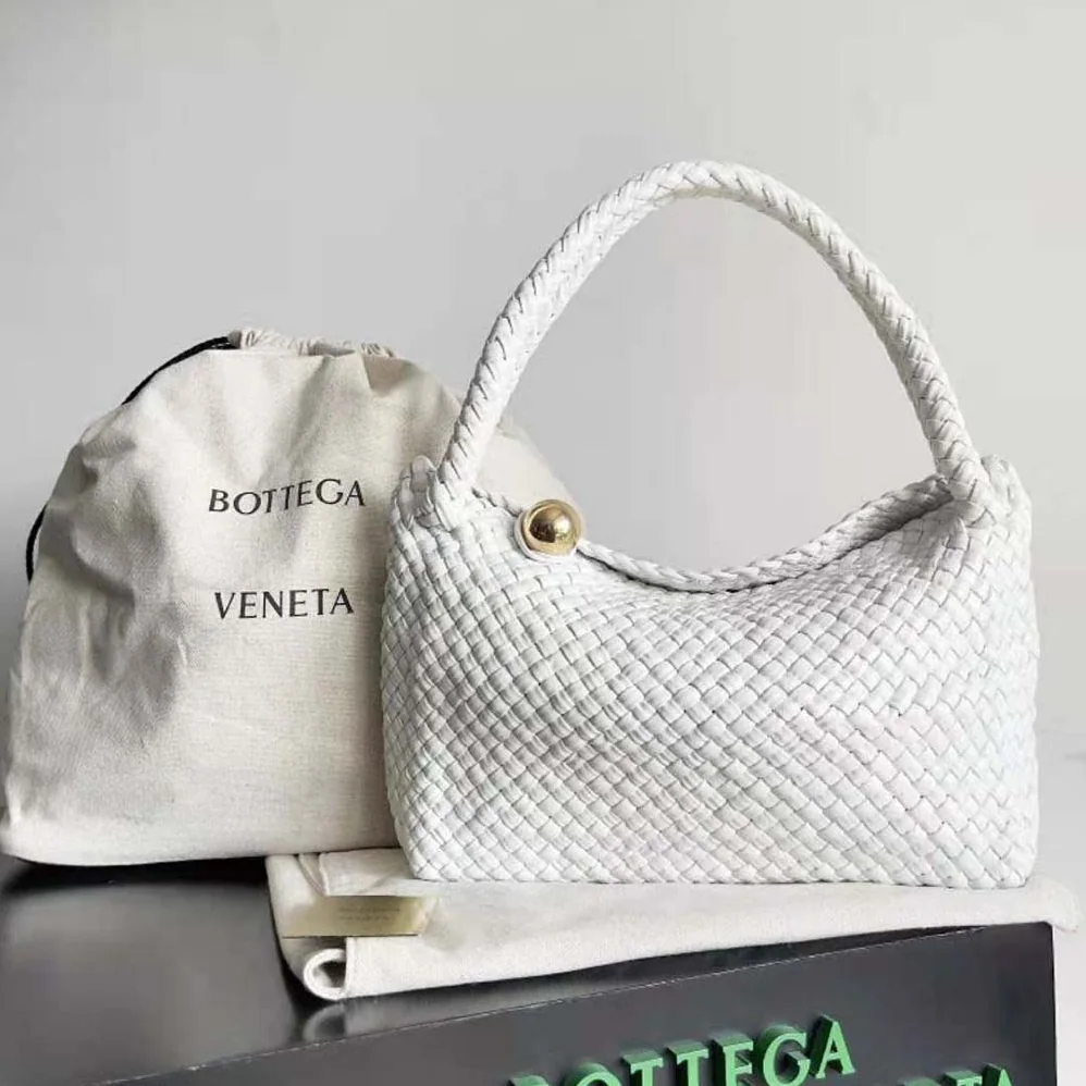 Bottega Veneta Tosca Shoulder Bag with Metallic Sphere Closure Woven for Women in White