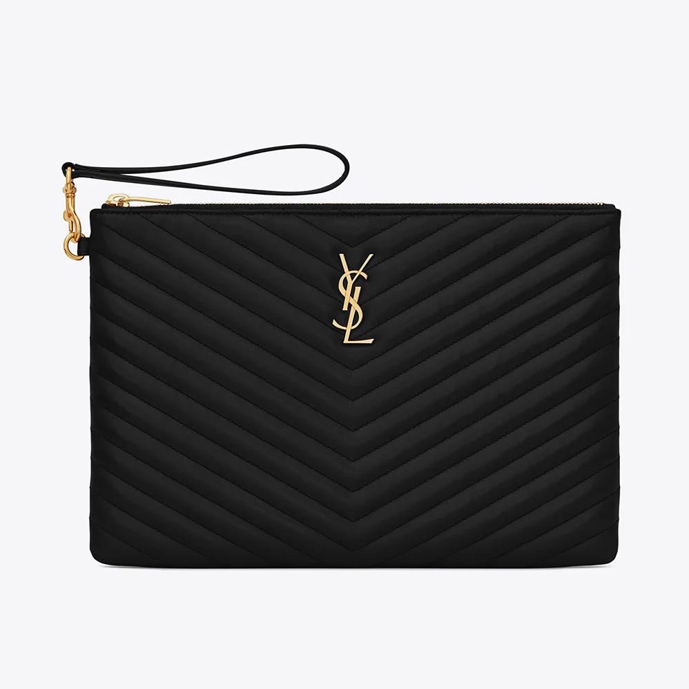 Saint Laurent YSL Monogram Tablet Pouch in Matelassé Leather for Women in Black Saint Laurent YSL Monogram Tablet Pouch in Matelassé Leather for Women in Black