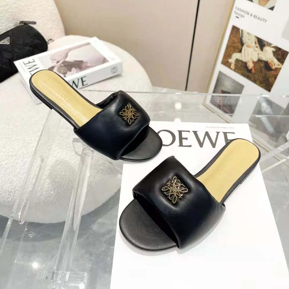 Loewe Anagram Padded Slide in Lambskin for Women in Black