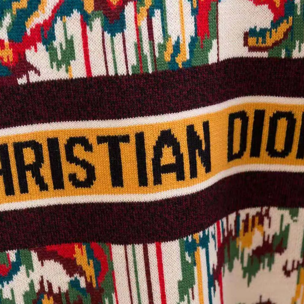 Dior Sweater Multicolor Stretch Cashmere and Wool with Toile de Jouy Motif for Women