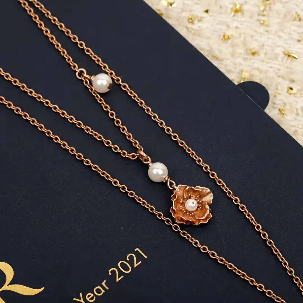 Dior D-Millefiori Necklace Matte Pink-Finish Metal and White Resin Pearls for Women Dior D-Millefiori Necklace Matte Pink-Finish Metal and White Resin Pearls for Women
