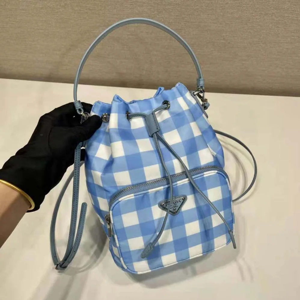 Prada Duet Printed Re-Nylon Bag for Women in Blue