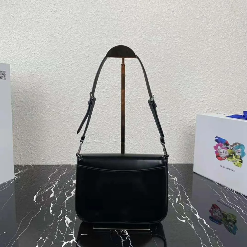 Prada Brushed Leather Shoulder Bag for Women in Black Prada Brushed Leather Shoulder Bag for Women in Black
