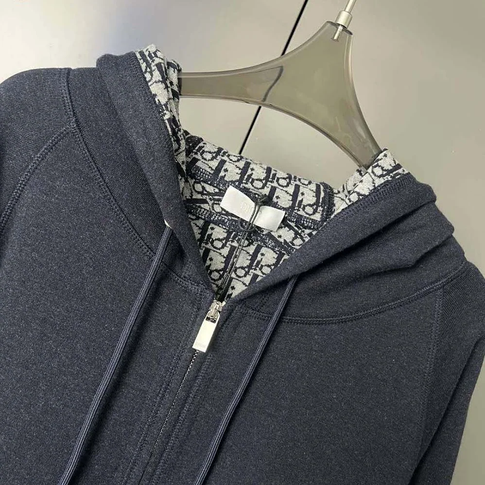 Dior Track Jacket Navy Blue Cotton Knit and Cashmere for Women