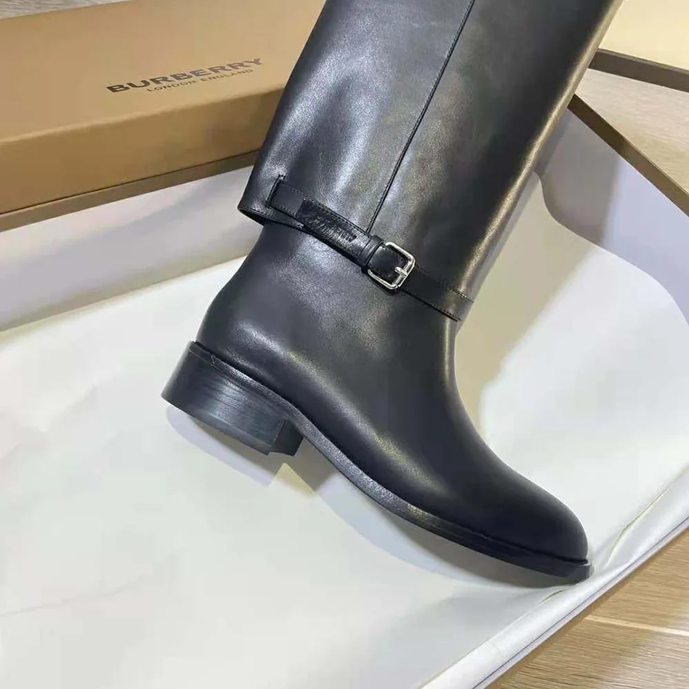 Burberry Leather Boots with a Logo for Women in Embossed Ankle Strap