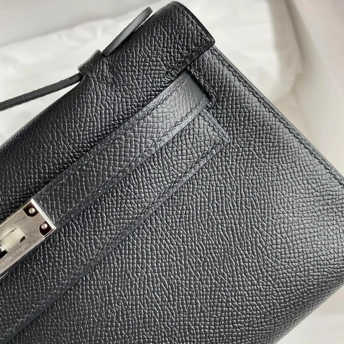 Hermes Kelly Pochette Top Handle Bag in Noir Epsom Palladium Hardware Hermes Kelly Pochette Top Handle Bag in Noir Epsom Palladium Hardware