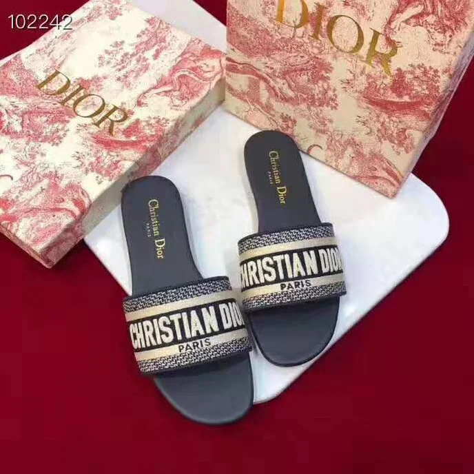 Dior Dway Embroidered Cotton Mule for Women in Navy