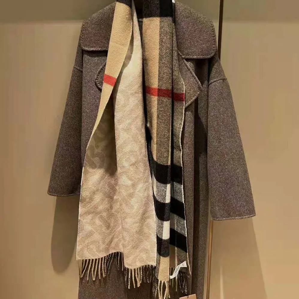 Burberry Reversible Check and Monogram Cashmere Scarf for Women in Brown