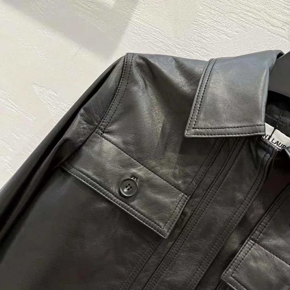 Saint Laurent YSL Cropped Jacket in Drummed Lambskin for Women in Black