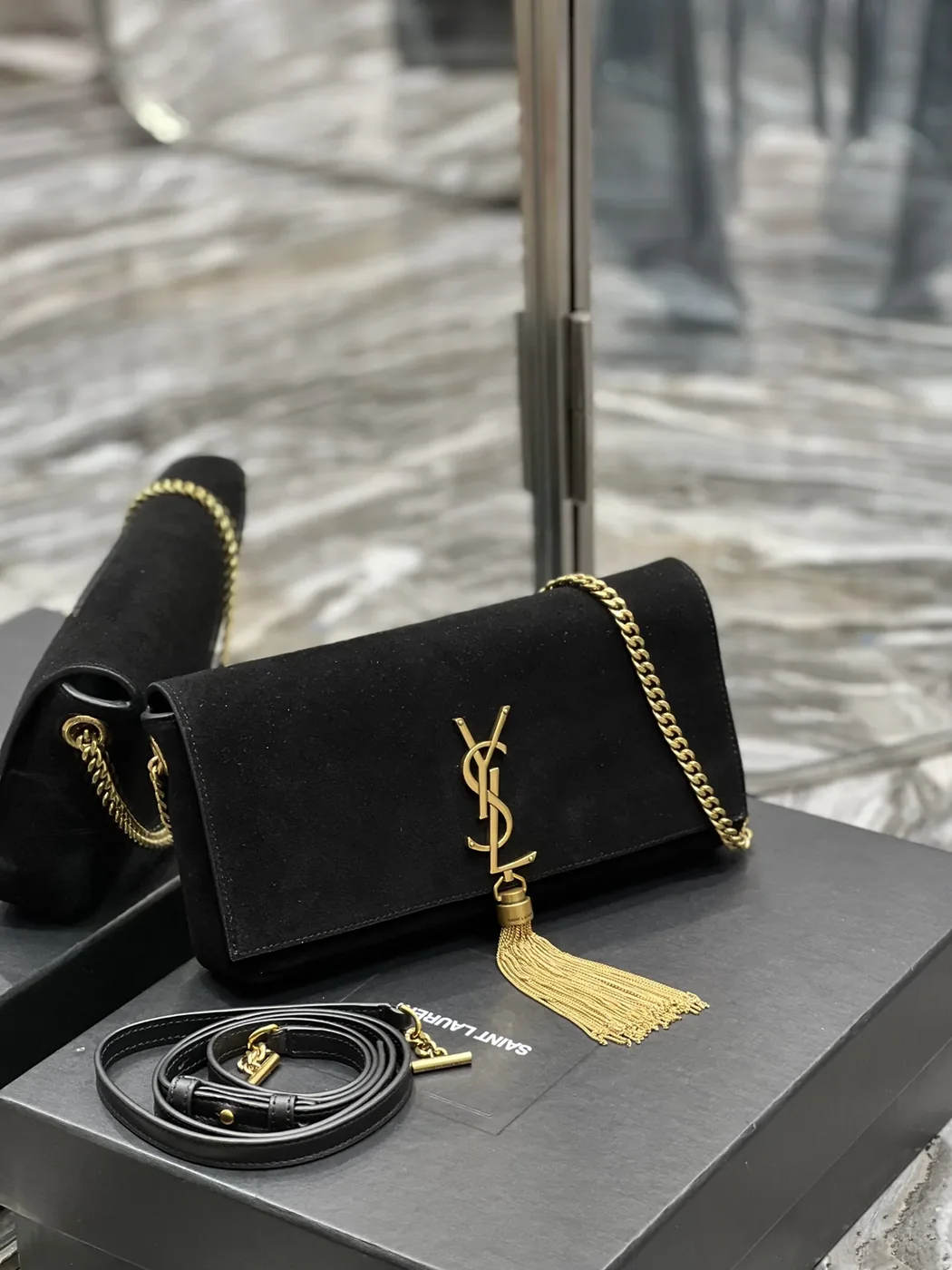Saint Laurent Kate 99 Chain Bag With Tassel Black
