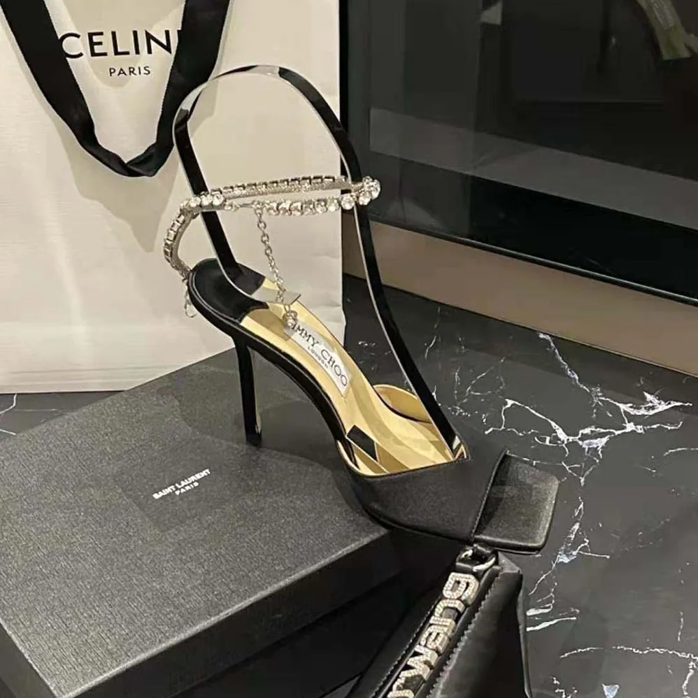 Jimmy Choo Saeda Sandal 100 Black Suede Sandals with Crystal Embellishment for Women Jimmy Choo Saeda Sandal 100 Black Suede Sandals with Crystal Embellishment for Women