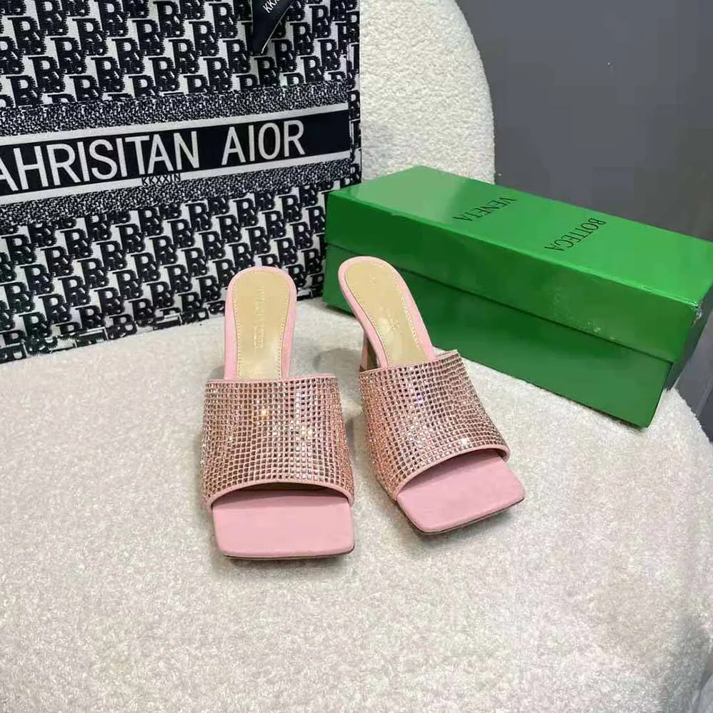 Bottega Veneta Stretch Strass-Embellished Silk Mules for Women in Pink