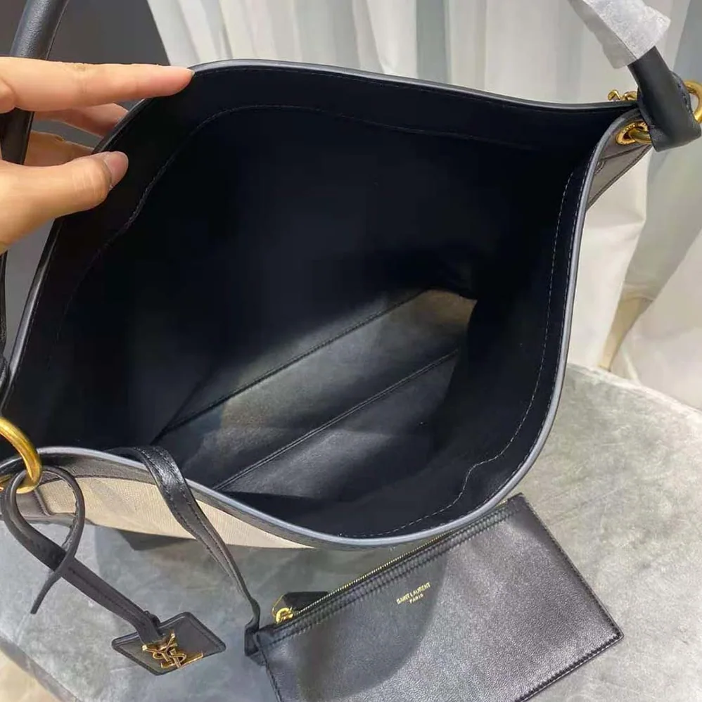 Saint Laurent YSL Tag Hobo Bag in Canvas and Leather for Women Saint Laurent YSL Tag Hobo Bag in Canvas and Leather for Women