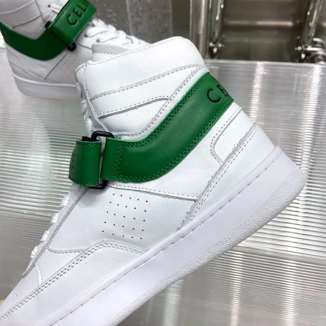 Celine Trainer High Sneaker With Scratch White And Green