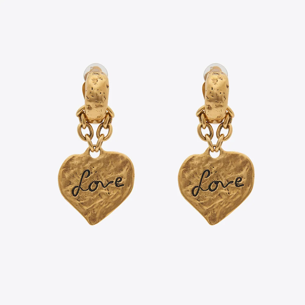 Saint Laurent YSL Love Heart Pendant Earrings in Metal for Women