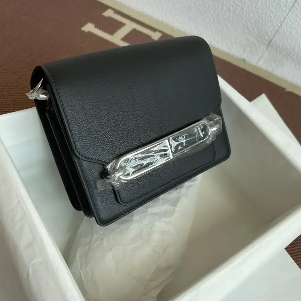 Hermes Roulis Mini Bag in Evercolor Calfskin for Women in Black/Silver Hermes Roulis Mini Bag in Evercolor Calfskin for Women in Black/Silver