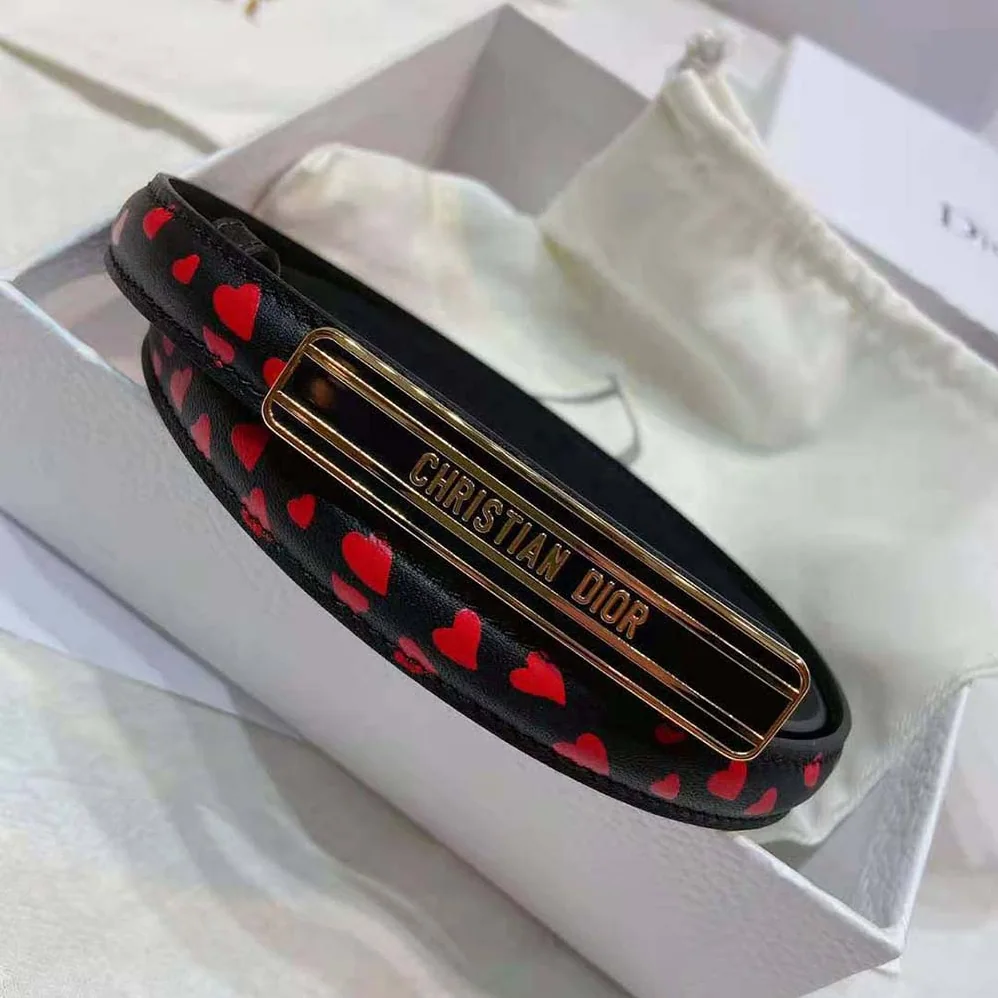 Dior Dior-id Belt Navy Blue I Love Paris and Red Hearts Smooth Calfskin 15 MM for Women