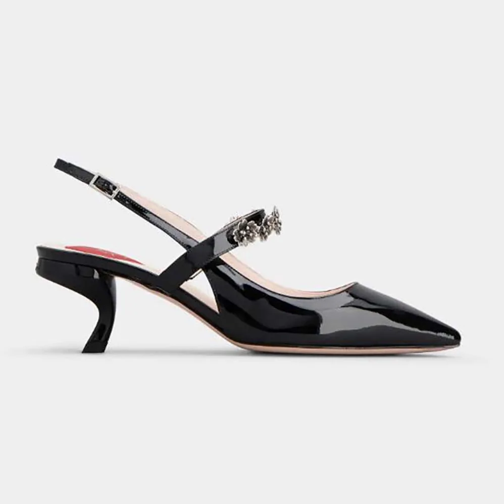 Roger Vivier Virgule Flower Slingback Pumps in Patent Leather for Women in Black Roger Vivier Virgule Flower Slingback Pumps in Patent Leather for Women in Black