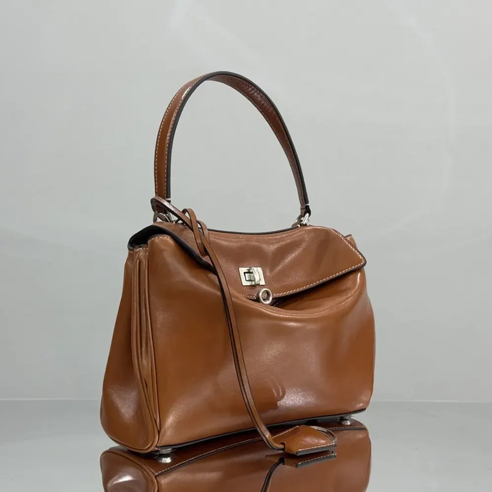 Balenciaga Rodeo Handbag Small in Tan Cowboy Vegetable Tanned Lambskin Aged for Women in silver Hardware