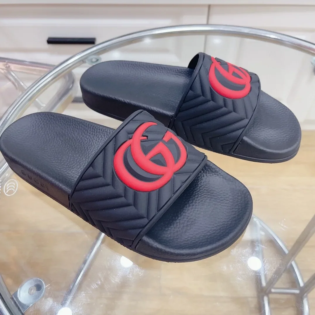 Gucci Quilted GG Rubber Slide Black And Red for Women